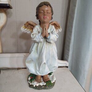 Vintage African American Praying Angel Girl 14.5" Home or Garden Statue